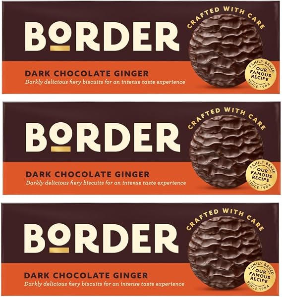 Border Dark Chocolate Ginger Biscuits 3 x 150g | Rich Dark Chocolate with Spiced Ginger, Crafted with Care, Perfect for Tea, Sharing & Gifting Treats - Crafted With Care
