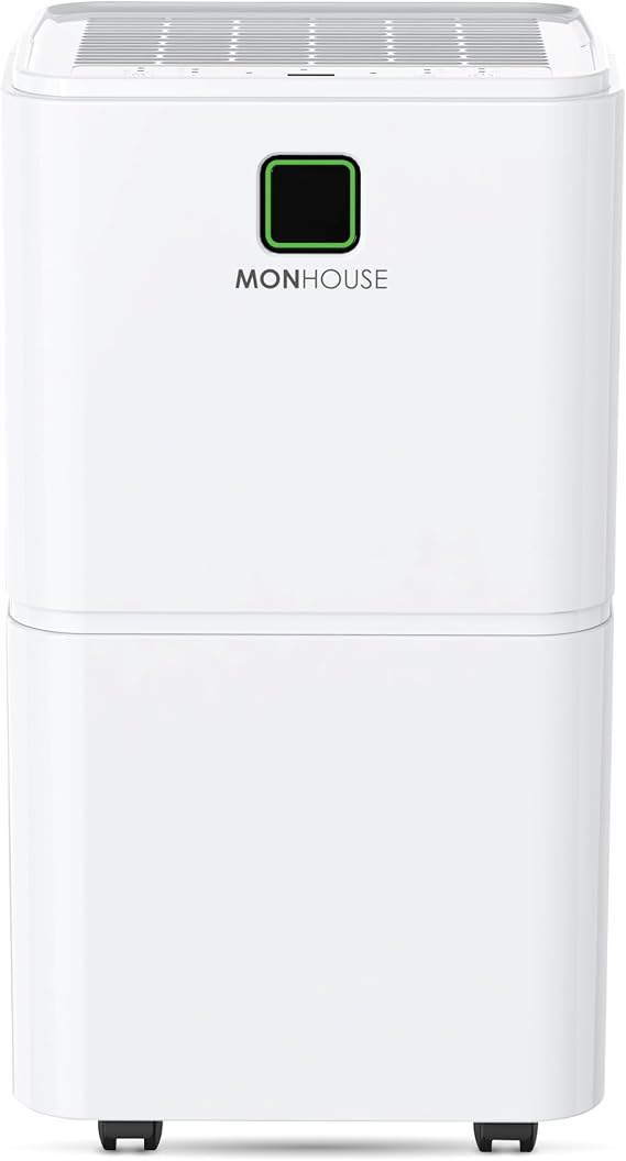 MONHOUSE 12L/Day Digital Dehumidifier - Sleep Mode, 24 HR Timer For Laundry Drying, Bedroom, Basement, Garage & Kitchen - Portable Electric Mould, Damp, Condensation Remover - Quiet Moisture Absorber
