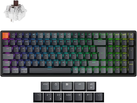 Keychron K4 QMK Custom Mechanical Keyboard Version 3, UK ISO Layout Wireless/Wired Keyboard with RGB Backlit, Aluminum Frame, Super Brown Switch for Mac Windows Linux