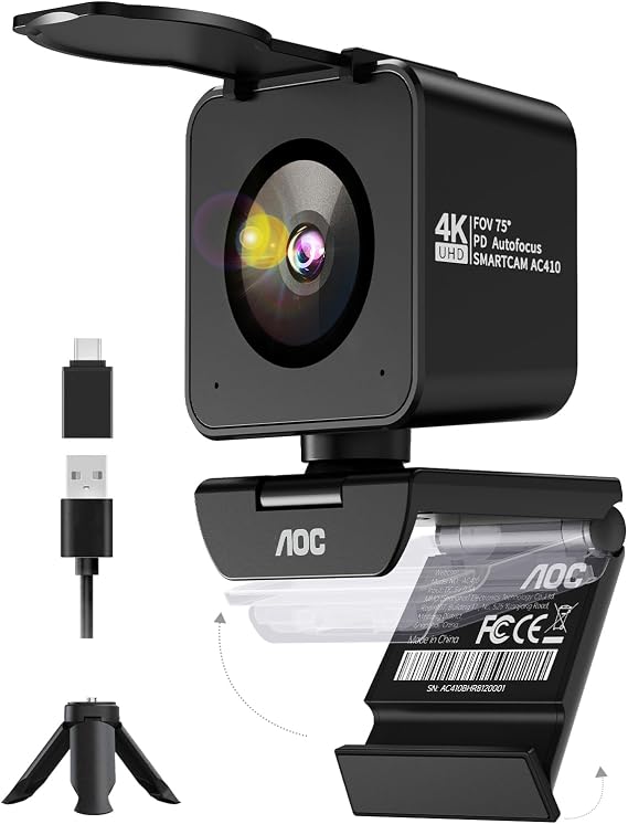 AOC 4K PRO Webcam with Sony IMX363 Sensor, PDAF Auto Focus, Privacy Cover