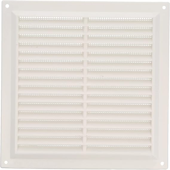 Amig - Square plastic grille with mosquito net- Ventilation grills for air outlet - Suitable for kitchen and bathroom ceiling - Dimensions: 200 x 200 mm - Colour: White