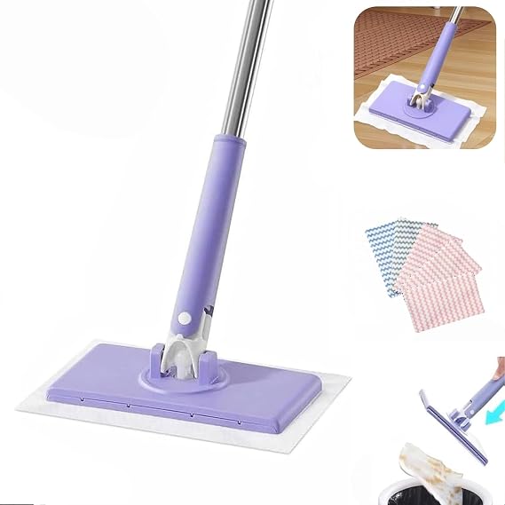 Lazy Mop Clip On,Disposable Dust Portable Mop with 5 Reusable Cloths,Wet & dry dual, compatible with reusable towels,Cleaning Tools For Floor Bathroom Kitchen (Purple)