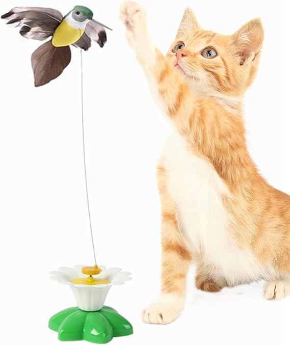 Jouis İnteraktif Kedi Oyuncağı 360° Dönen Sensörlü Elektrikli Kuş – Otomatik Hareketli Tüylü Av Oyuncağı, Zıplayan Kovalamaca Egzersiz ve Zihinsel Uyarım Oyuncak Sistemi