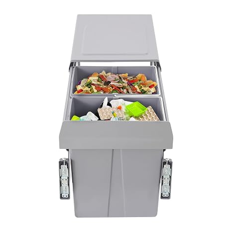 Double Pull-Out Garbage Bin Under Cabinet -400 Cabinet Double Bin - With Door Panel Kitchen Sliding Recycle Waste Bin, Pullout Recycling Garbage Trash Can