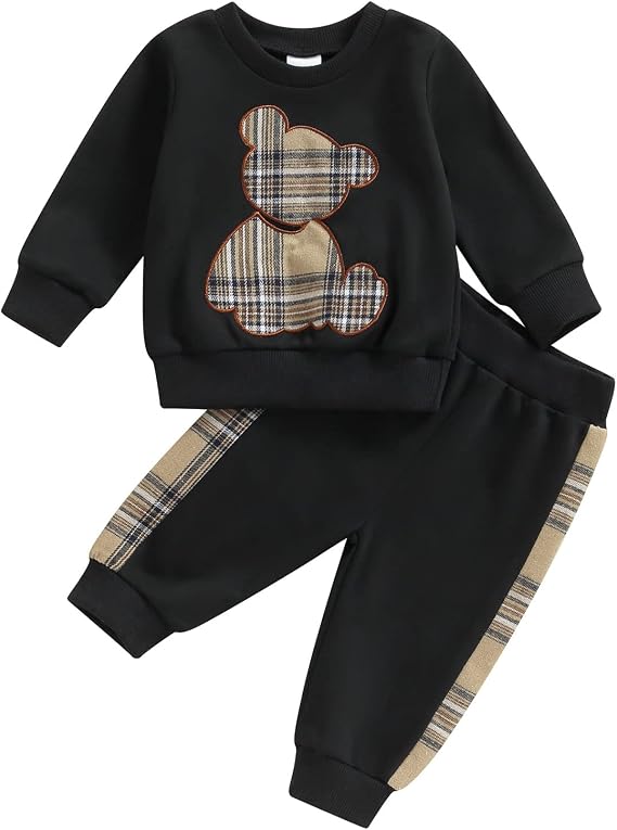 Baby Boy Spring Fall Outfit Embroidery Deer Jumper Sweatshirt Top Trouser Jogger Clothes Set Tracksuit