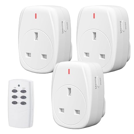 HBN Wireless Remote Control Plug Sockets, 13A/3120W Remotely Control Socket for Christmas Light,Wireless Remotes Light Switch with 30m/100ft Operating Range,3 Pack Sockets and 1 Remote