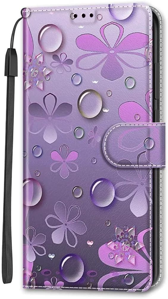 Designed for Huawei Honor Magic4 Pro カードスロットと折り畳みブラケット付きプリント財布カバーPUレザーマグネットカバーと紐掛け式フルプロテクト携帯カバー ケース Flower