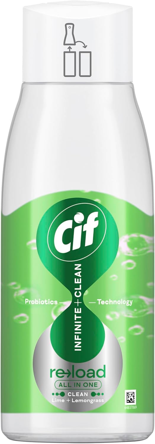 Cif Infinite Clean Lime & Lemongrass All in One Cleaner Reload with probiotics technology for a long-lasting clean 590 ml