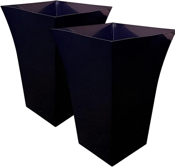 Tall Square Large Milano Planter Pots, Set of 2, Indoor and Outdoor Use, Modern Style, Garden Flower Vegitable Fruits Plant Pot Gloss Finish Dimensions Apox: 45cm (H) x 30cm (W) x 30cm (D) (Black)