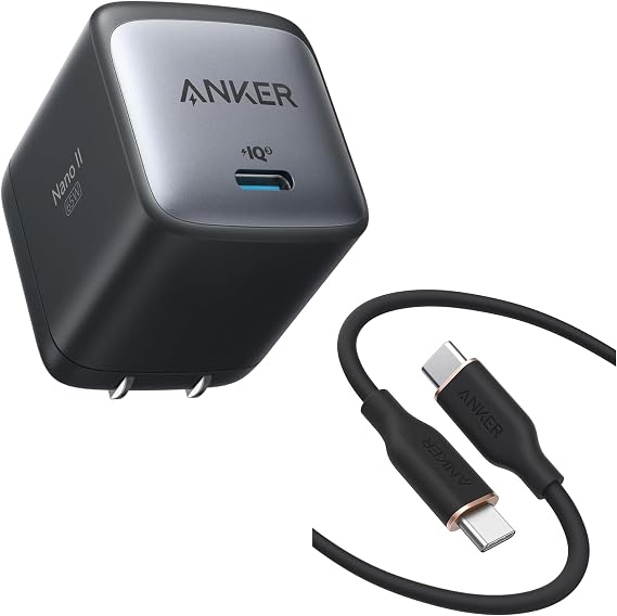 Anker Nano II 65W PD Charger USB-C & Anker PowerLine III Flow USB-C & USB-C Cable Black