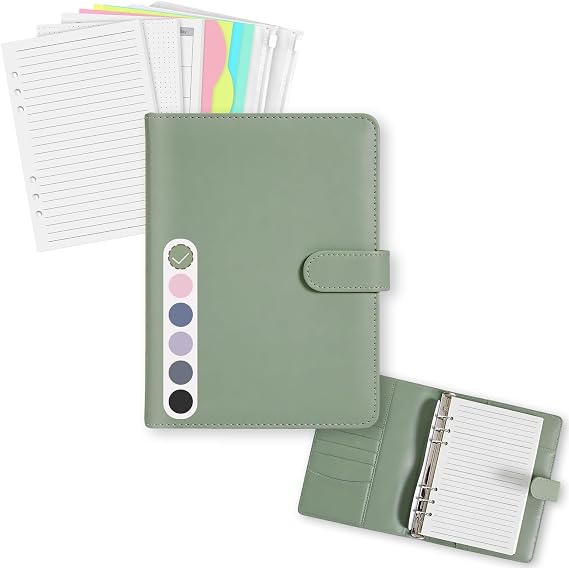 A5 Refillable Ring Binder, 165 Sheets, 6-Ring Organizer with PU Cover