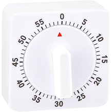 60 Minutes Kitchen Timer, Adjustable Cooking Timing Wind Up Count Down Alarm Reminder Square Mechanical Timer Egg Timers for Home Baking Boiling Exercise, White