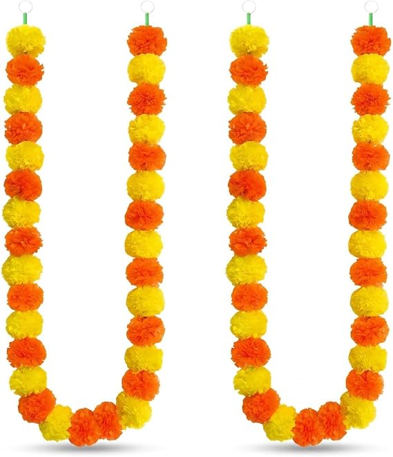 2 Pcs Artificial Marigold Garland, 150 cm Diwali Decorations for House