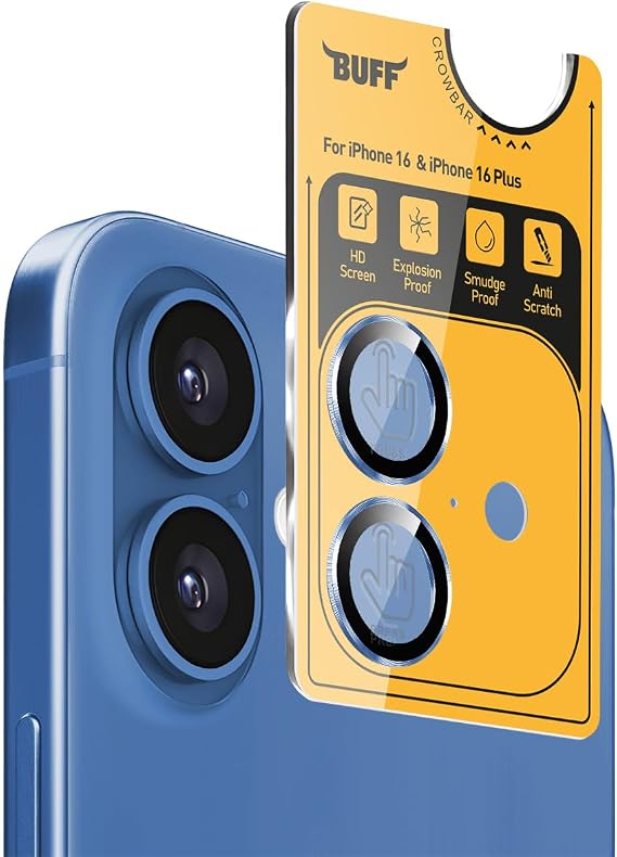 BUFF LABS iPhone 16 / iPhone 16 Plus Metal Camera 9H Lens Protector (Blue)