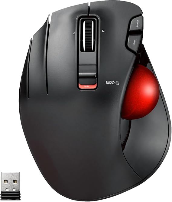 ELECOM EX-G Left-Handed Trackball Mouse, Thumb Control, 2.4GHz Wireless