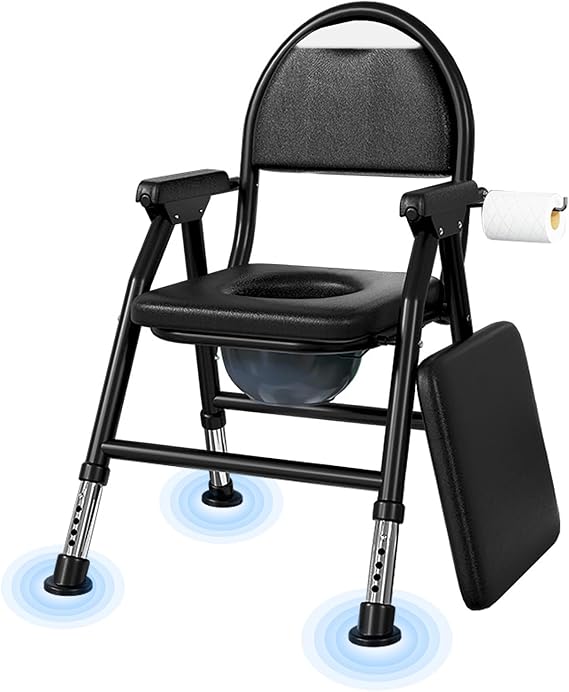NJUN Folding Commode Toilet Chair, Portable Bedside Commode for Elderly