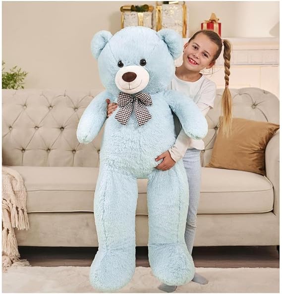 120 cm Papyonlu Sevimli Peluş Şaşkın Ayı - Sevgiliye Özel Hediye Açık Mavi