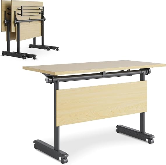 Foldable Study Table - Space-Saving Flip-Top Training Table for Office Meeting Room Classroom - Easy Setup Compact Design (2 61.0")