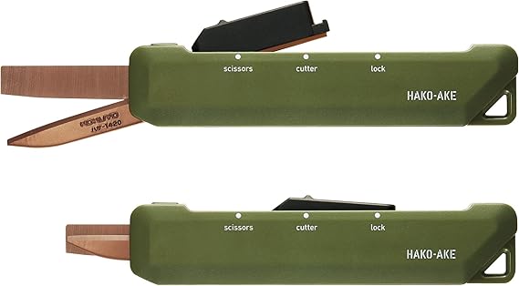 KOKUYO Scissors Cutter, 2-Way, Titanium Blade, Khaki, Hasa-T420DG (Titanium Blade/Khaki)