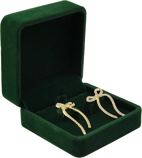 Velvet Earring Gift Boxes Green Earring Organiser Box Small Stud Storage Case Necklace Pendant Jewelry Display Box for Birthday Christmas Anniversary Mothers Day (Green)