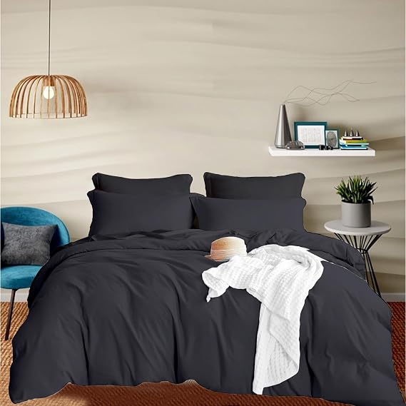 800 Thread Count Pure Egyptian Cotton Grey Duvet Cover King Size Super Soft Breathable 100% Long Staple Cotton Quilt Cover 224cm x 224cm, Luxurious Hotel Quality Sateen Bedding Set Easy Care