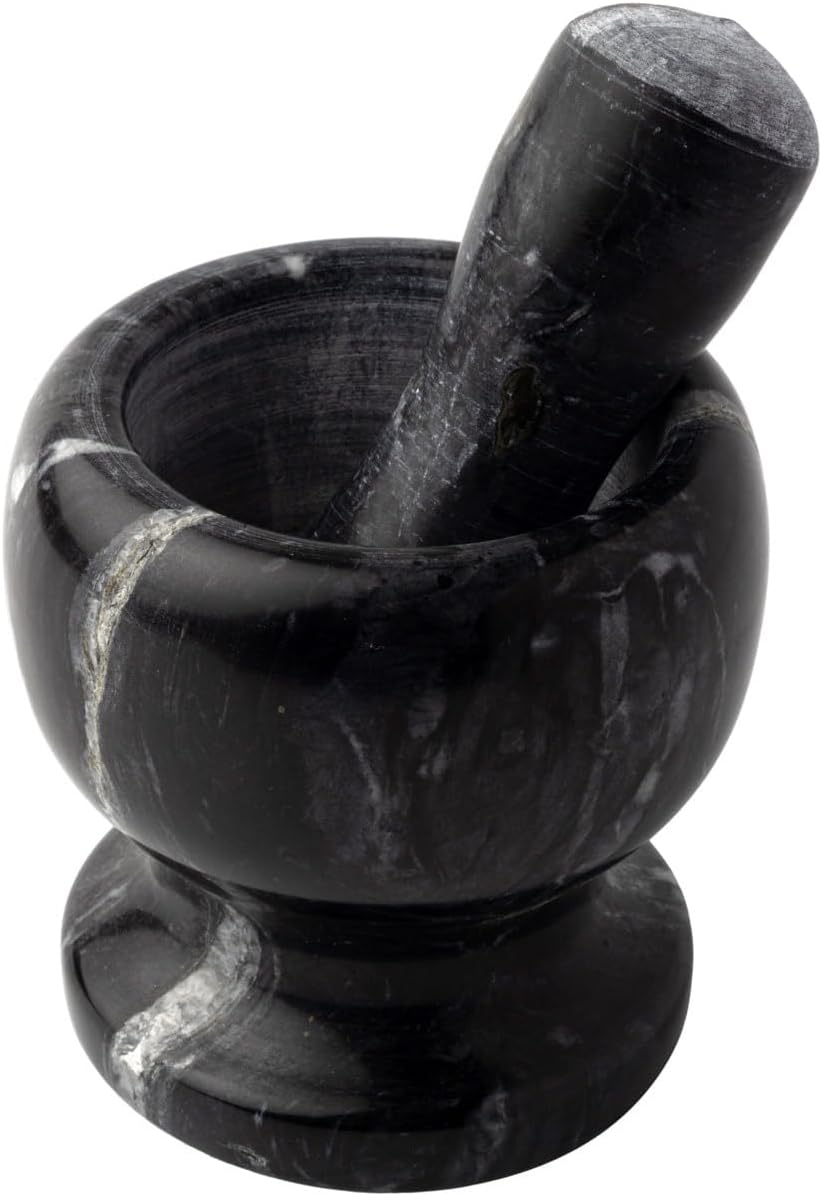 Mithra Life Luxury Natural Black Marble Footed Mortar Knob Set Spice Grinder MIT1246
