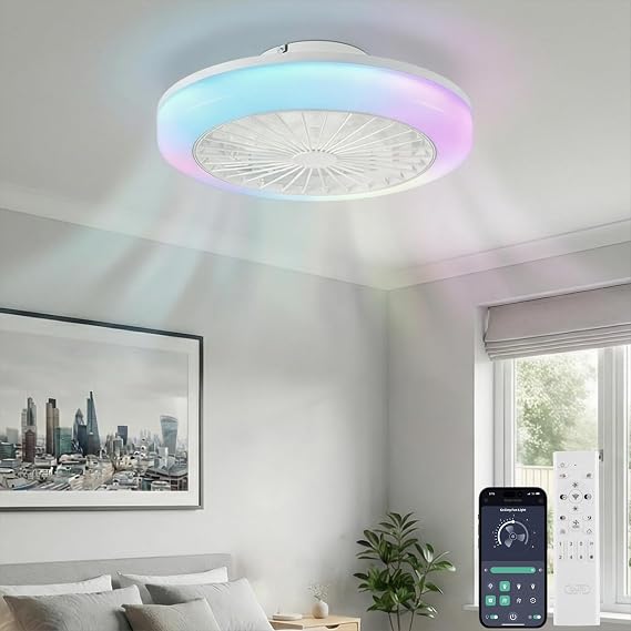 LEONTYNE 20" Smart RGB Ceiling Fans with Lights, Remote & APP, 3 CCT,7 RGB [Energy Class E]
