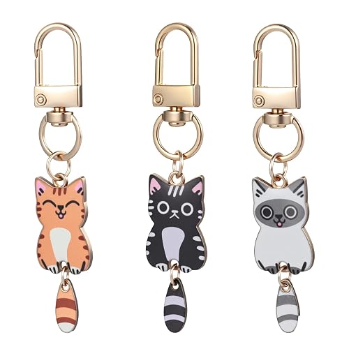 Ouligay 3pcs Cat Keychain Set, Cute Kawaii Key Chain Charms, Bag Charms for Handbags Colorful Keychains for Women, Girls, Teens