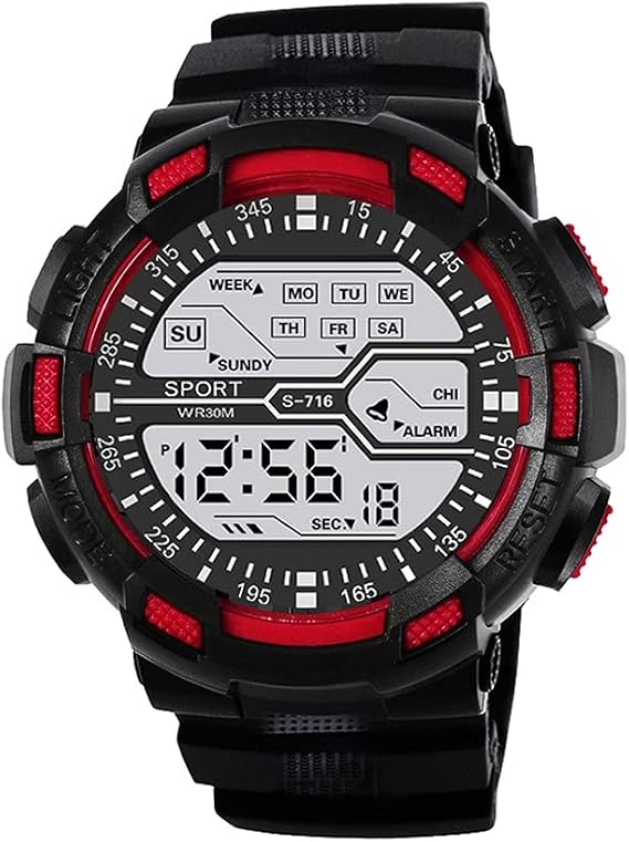 Singular-Point Business Watches-Men's Electronic Watch Fashion Sports Watch 50m Waterproof Boys LCD Digital Stopwatch Date Rubber Watch Multifunctional Watch Alarm Clock Outdoor Watch
