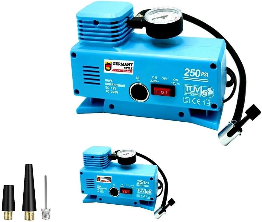220 Volt-12 Volt 250 Psi Geniş Uygulama Yelpazesi Kompresör Lastik Hava Şişirme Oto Pompası