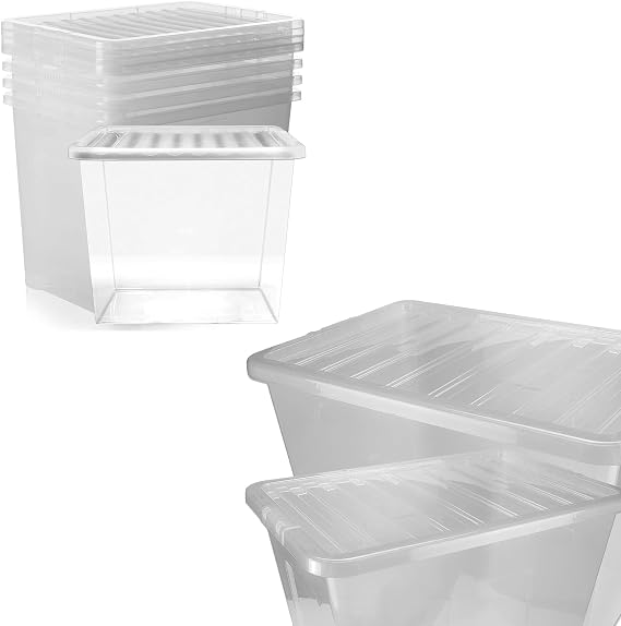 Pack Of 4 Large Heavy Duty 80 Litre Stackable Clear Storage Containers
