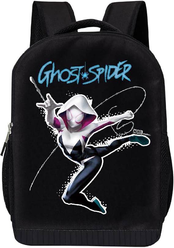 Marvel Spiderman Ghost Spider Backpack for School Gwen Stacy Black Knapsack 16 inch Mesh Padded Bag