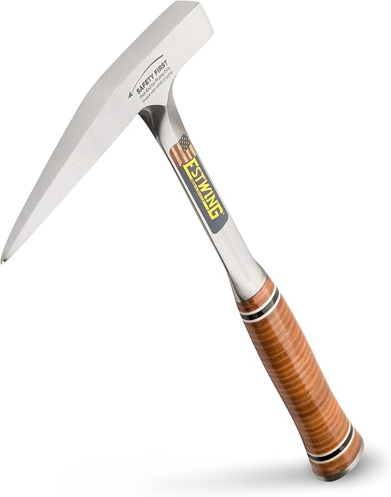 Estwing E13PM Rock Pick Geological Hammer with Milled Face and Genuine Leather Grip, Brown, 13 oz