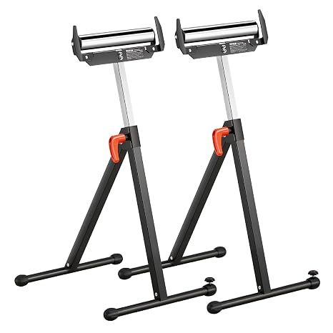VEVOR 2 PCS Roller Stand, Load 113 kg Height Adjustable 27-43 Inch with Polished Steel Roller Head, for Extension Support for Woodworking with Table Saw Outlet
