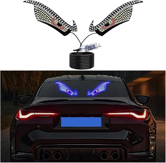 Car Devil Eye Lights,LED Window Devil Eye Lights,Dynamic Devil Eye Car Lights,Car Windscreen and Rear Window USB Plug Push Button Control Eye LED Lights
