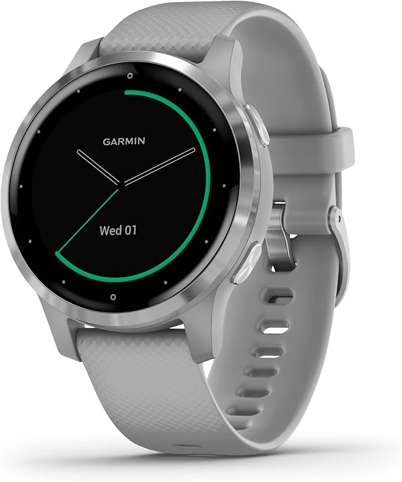 Garmin Vívoactive 4S, Smaller-Sized GPS Smartwatch, Features Music, Body Energy Monitoring, Animated Workouts, Pulse Ox Sensors and More, Powder Gray/Silver