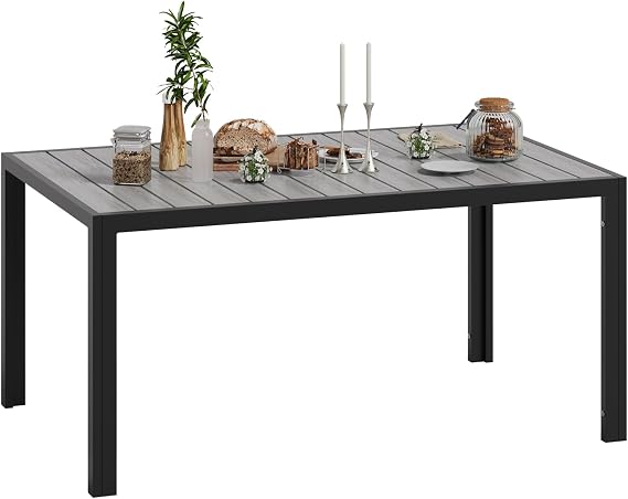 Devoko Outdoor Aluminium Garden Table, HDPS Outdoor Terrace Table, Wood Grain Realistic Easy Cleaning, UV/Rain Resistant, Load 100 kg, 150 x 80 cm 4-6 Pers