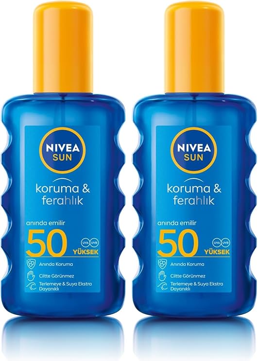 NIVEA SUN SPF50 Yüksek Koruyucu Güneş Spreyi 200ml, Ferahlık, Terlemeye ve Suya Dayanıklı, UVA Koruması (2 paketi)