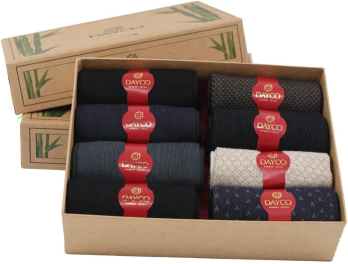 Dayco Socks Premium Summer Mens Bamboo Socket 8-Piece Assortment Set with Kraft Box - 480-41-44