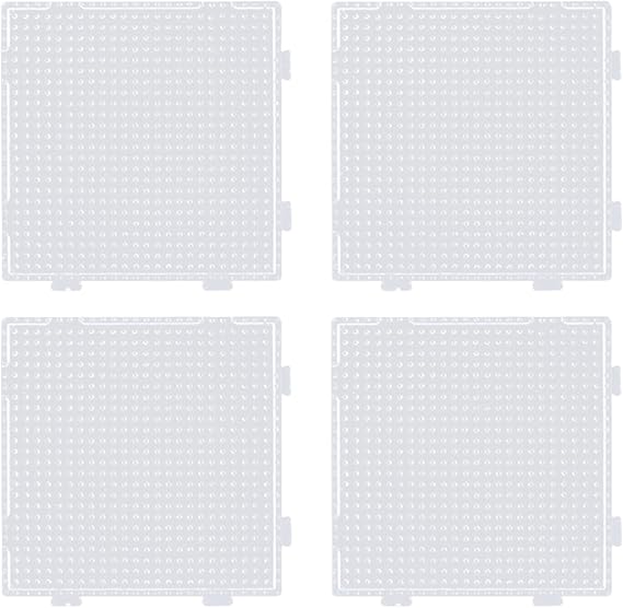 4pcs Fuse Bead Boards, 2.6mm Mini Square Transparent Pegboards for Kids Crafts, Compatible with Hama and Perler Beads, DIY Art Supplies for Children