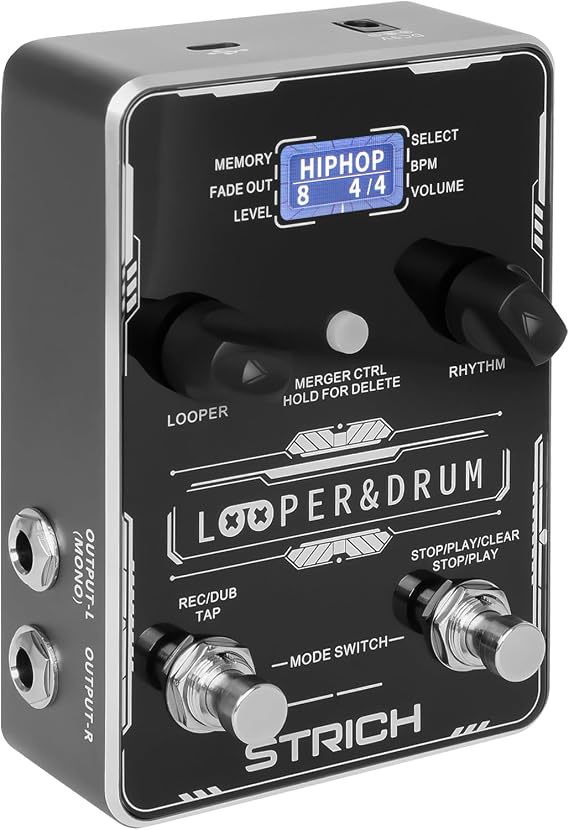 STRICH Stereo Looper Pedal Built-in Drum Machine for Electric Guitar, Black