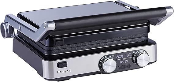 Homend Grilliant 1340H Inox Gövde Alt ve Üst Sıcaklığı Ayrı Kontrol Edilebilen Zaman Ayarlı Dijital Ekranlı Döküm Plakalı Tost Makinesi ve Grill Izgara Makinesi