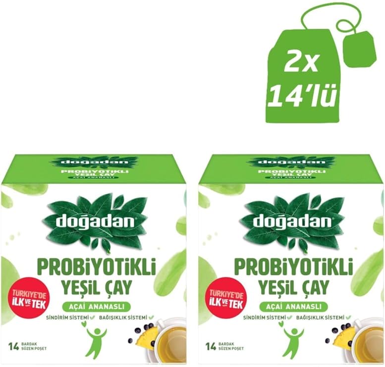 Doğadan Probiyotikli Yeşil Çay Açai Ananas 14Lü X2