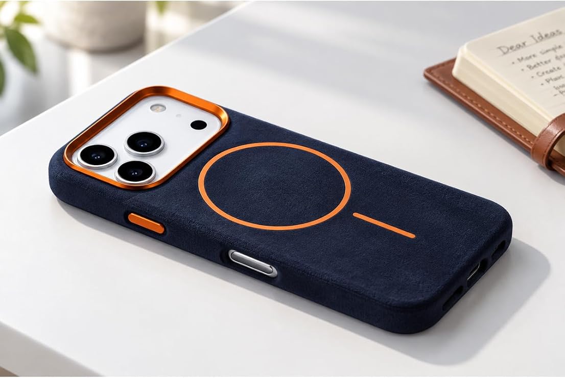 CONSTRAIN Apple iPhone 18 Pro ve iPhone 17 Pro İçin Kamera Korumalı İçi Süet Suni Deri MagSafe İle Uyumlu Telefon Kılıfı Arka Kapak - Mavi