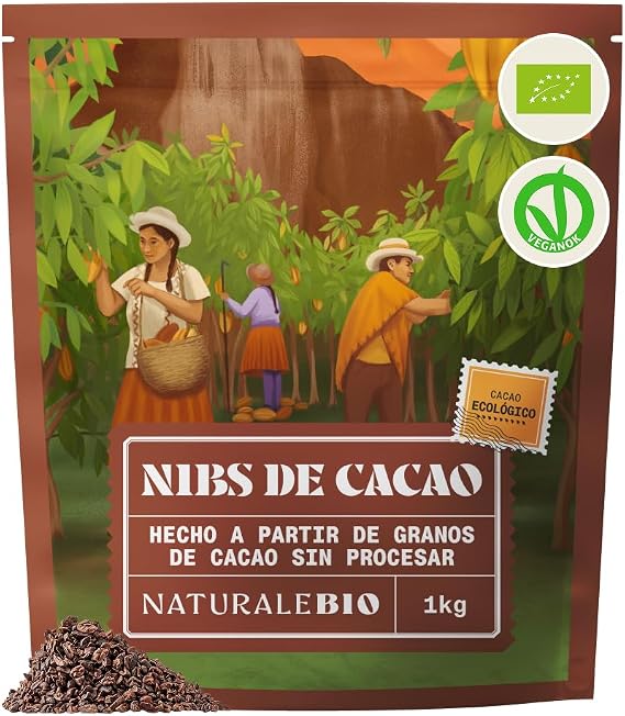 NaturaleBio Organic Raw Cocoa Nibs. Alternative to Chocolate Chips