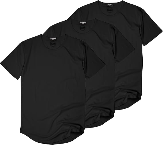 Blackskies 3 Pack Round Basic Longshirt | Long Oversize Fashion Long Sleeve Men's T-Shirt Long Tee - Black Medium M