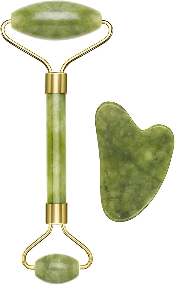 Beper C301ABE101 Gua Sha Yeşim Taşında Jade Roller & Gua Sha Masaj Aleti, Yüz ve Vücut Masaj, Rahatlatıcı, Modelleme ve Yaşlanma