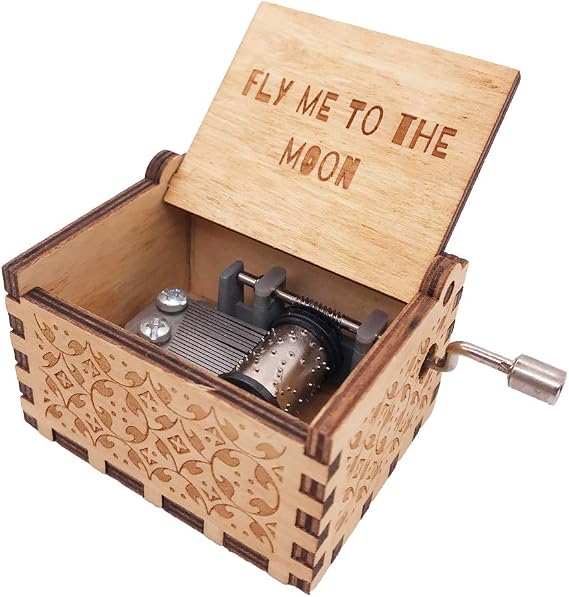 Youtang Gifts for Her Him, Fly Me to The Moon Wood Music Box, Antique Engraved Wooden Musical Boxes Gifts for Lover on Valentine's Day, Father's Day,Mother's Day,Christmas,New Year(Handcrank)