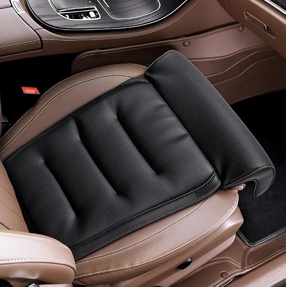 Premium Nappa Leather Car Seat Cushion Leg Extender, Slow Rebound Memory Foam Seat Pad for Long Drives, Ergonomic Thigh Support & Knee Relief, Breathable Automotive Interior Accessories (Black)