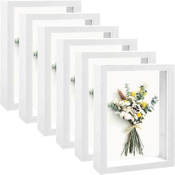 6 Pack Wood Shadow Box Picture Frames, 5 x 7 Inch, White
